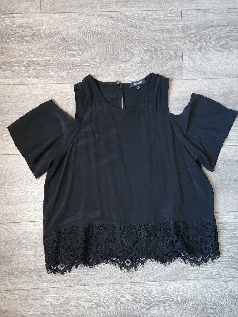 Madewell Black Lace Cold Shoulder Top with Lace Trim